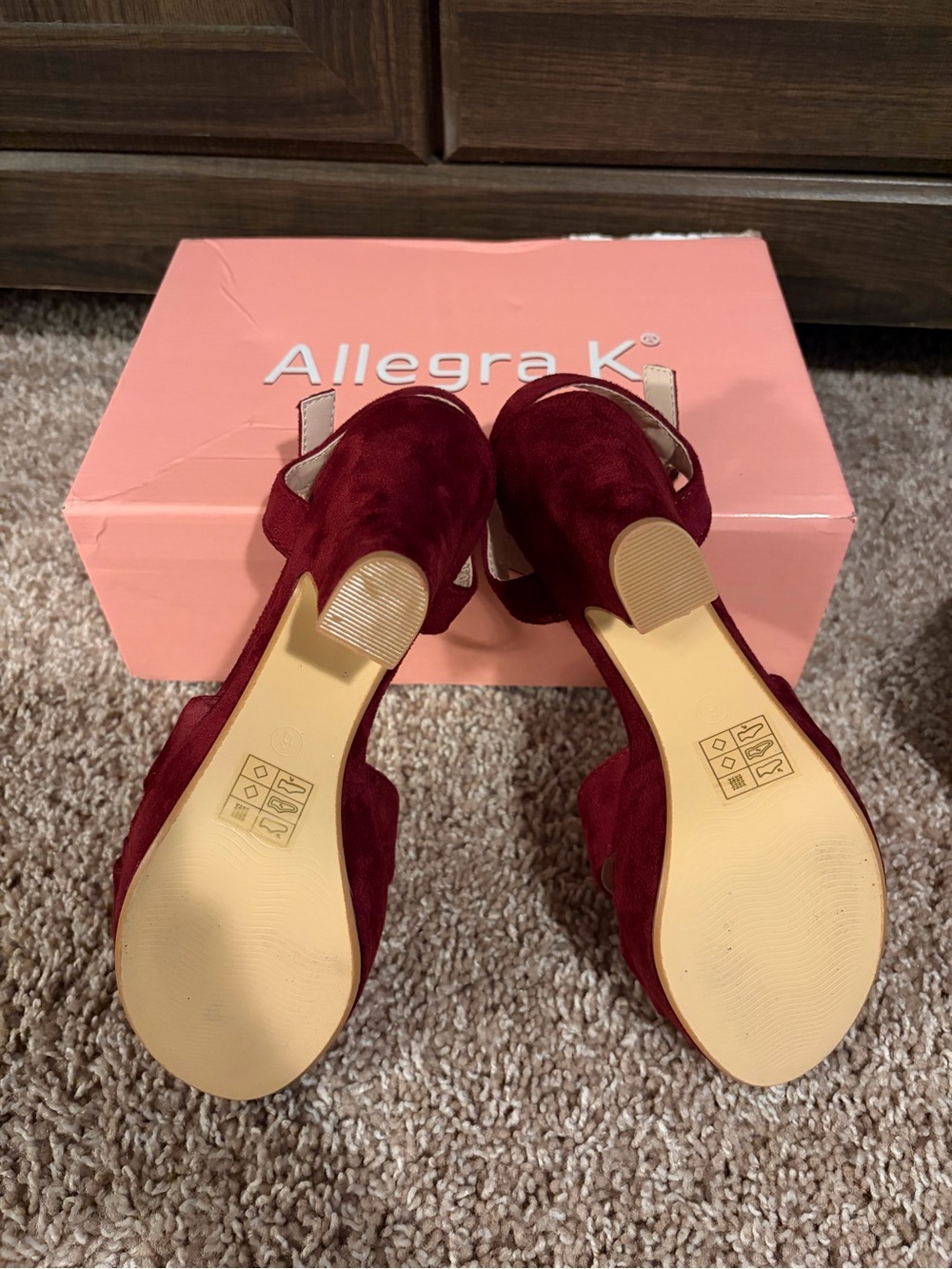 Allegra K Burgundy Platform Chunky Heel/Slingback Sandals with Ankle Strap - Picture 3 of 3
